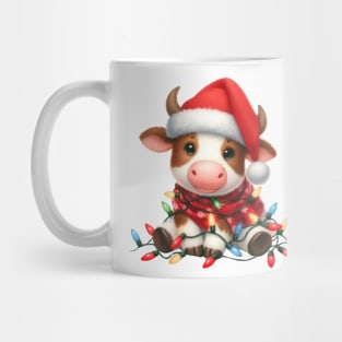 Cow Wrapped In Christmas Lights Mug